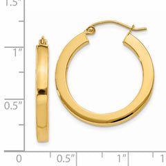 14k 3mm Polished Square Hoop Earrings