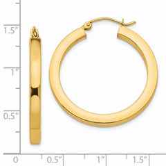 14k 3mm Polished Square Hoop Earrings