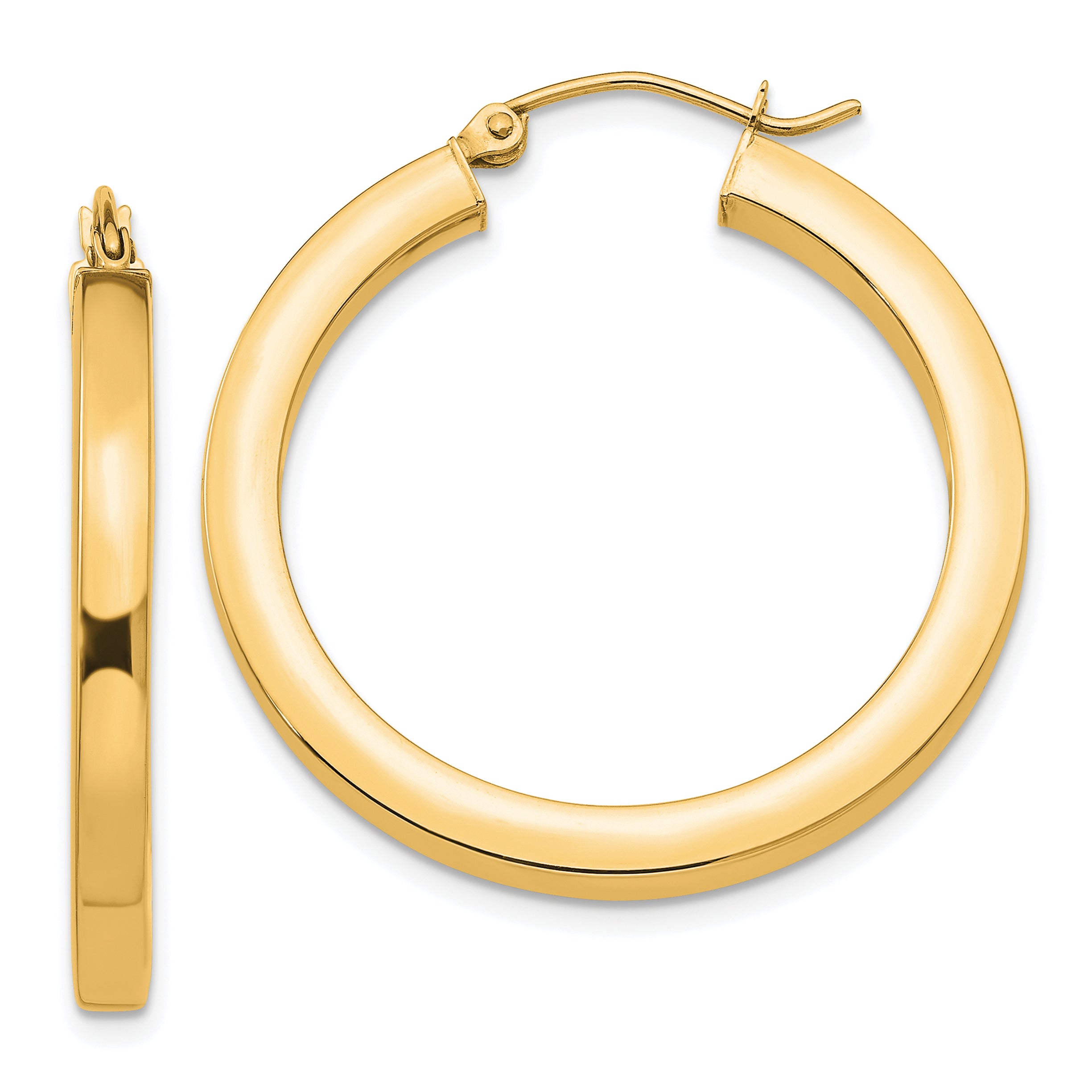 14k 3mm Polished Square Hoop Earrings