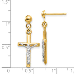 14k Two-tone Hollow Crucifix Earrings