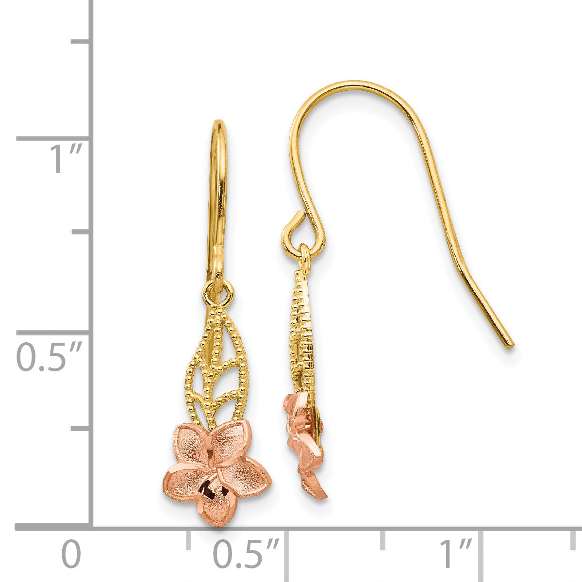 14K Two-tone Fancy Plumeria Dangle Earrings