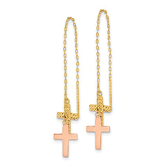 14k Yellow & Rose D/C Polished Crosses Threader Earrings