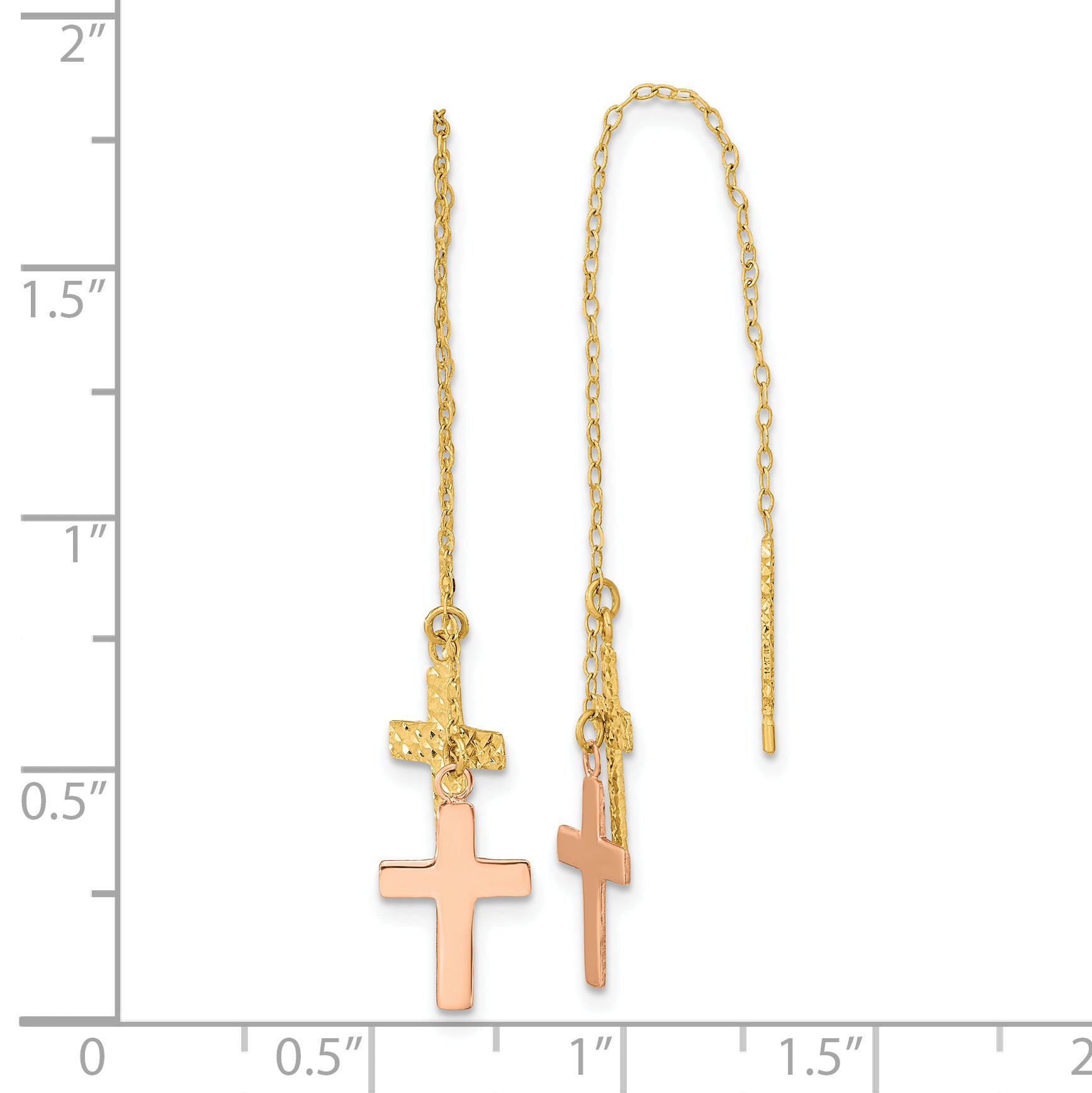 14k Yellow & Rose D/C Polished Crosses Threader Earrings