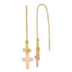 14k Yellow & Rose D/C Polished Crosses Threader Earrings