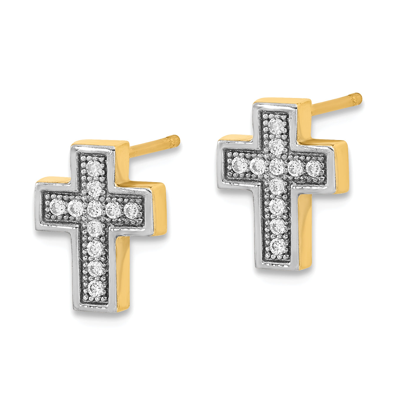 14k w/Rhodium Micro Pav‚ CZ Cross Post Earrings