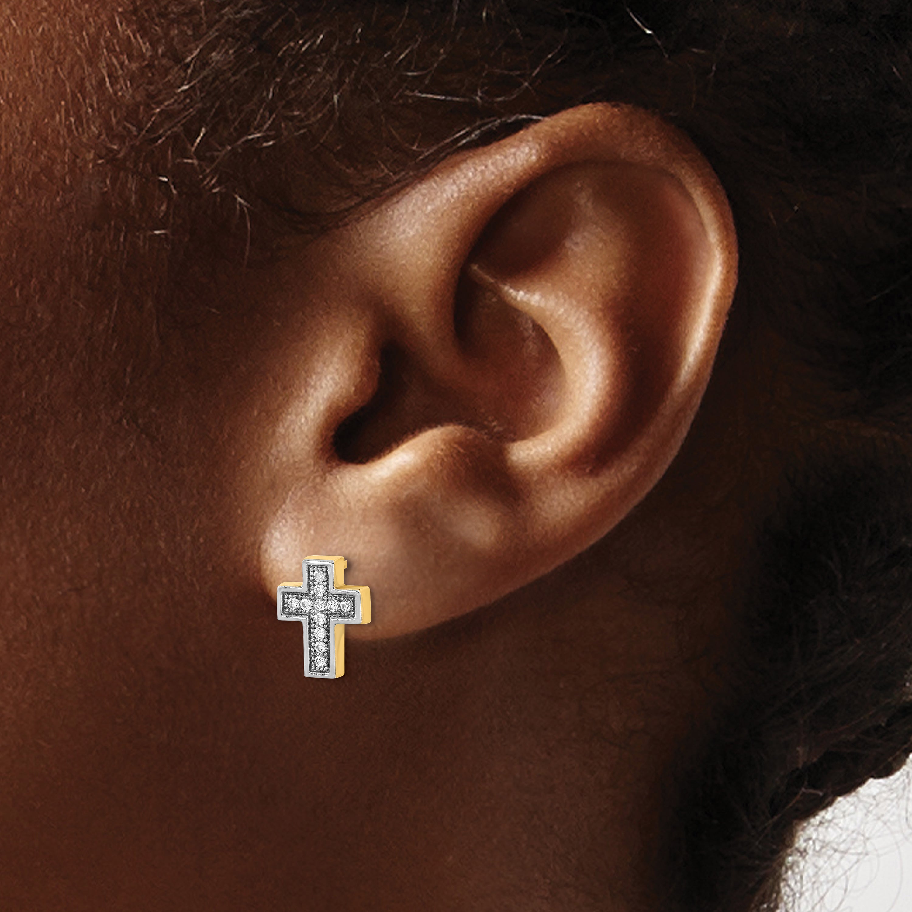 14k w/Rhodium Micro Pav‚ CZ Cross Post Earrings