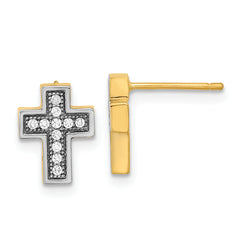 14k w/Rhodium Micro Pav‚ CZ Cross Post Earrings