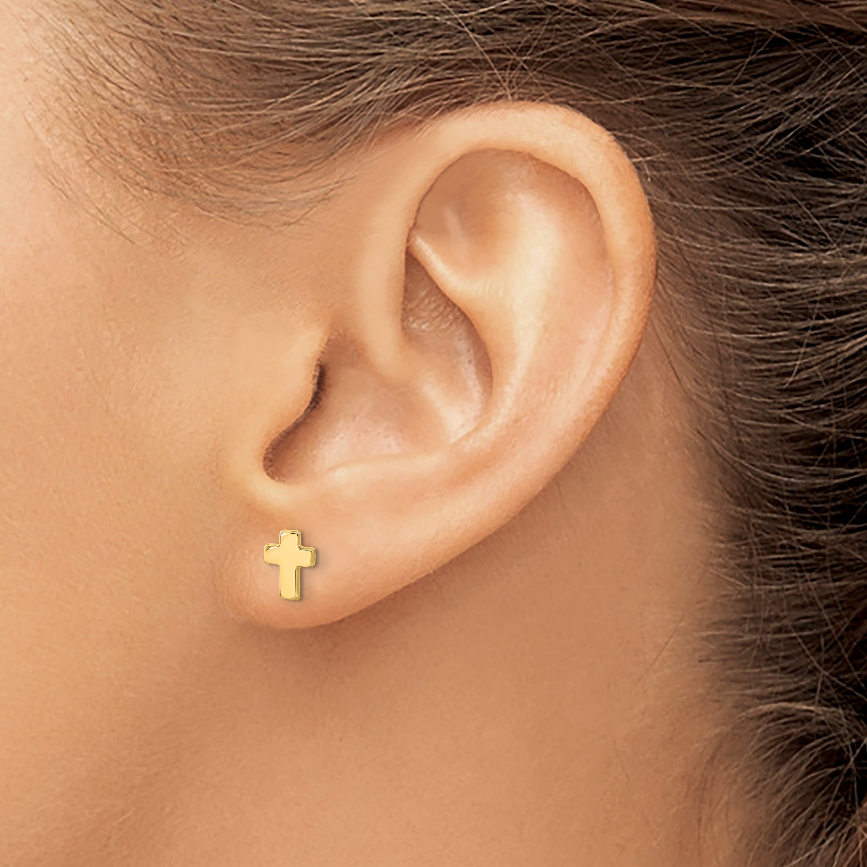 14k Gold Polished Cross Post Earrings