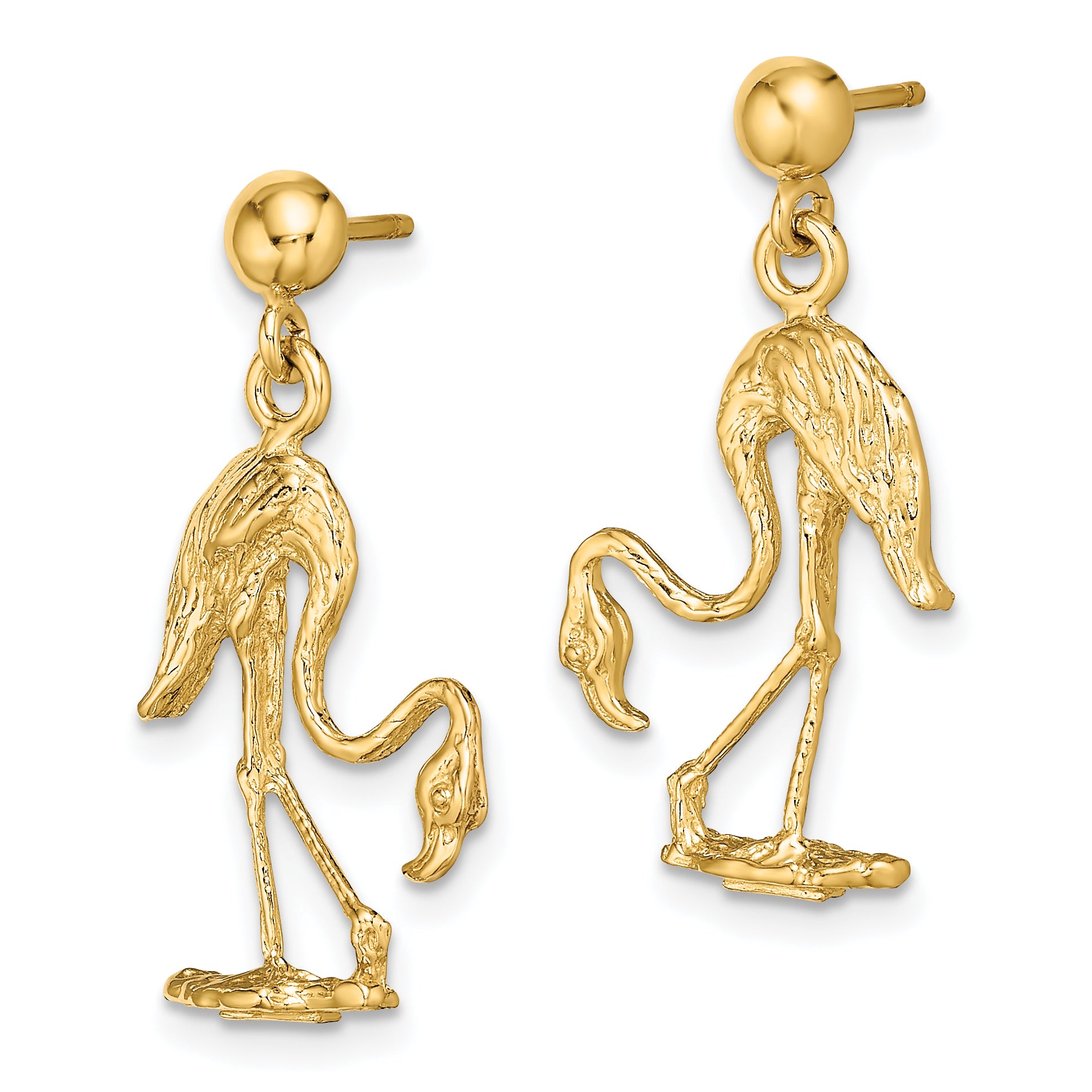 14K 3-D Flamingo Dangle Earrings