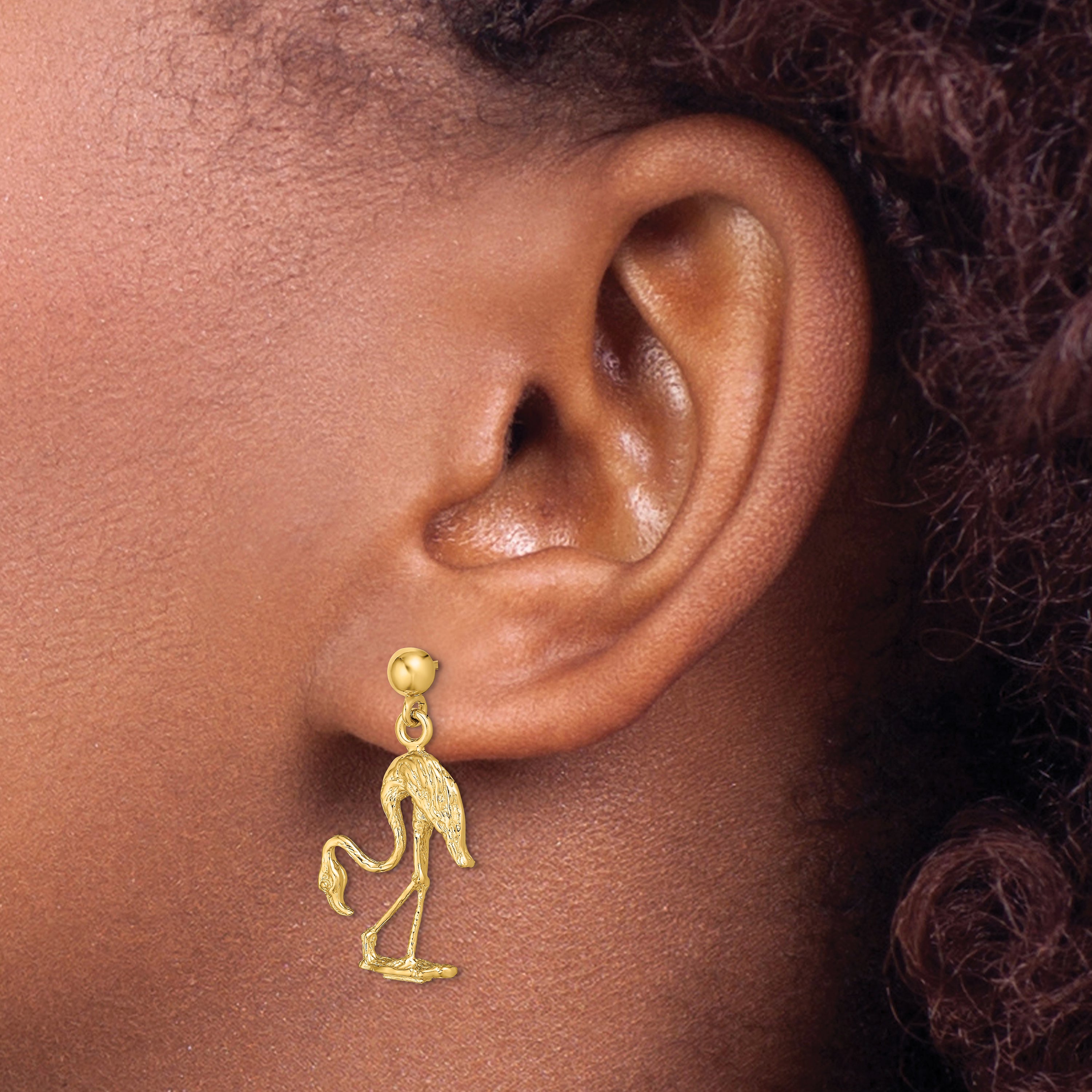 14K 3-D Flamingo Dangle Earrings