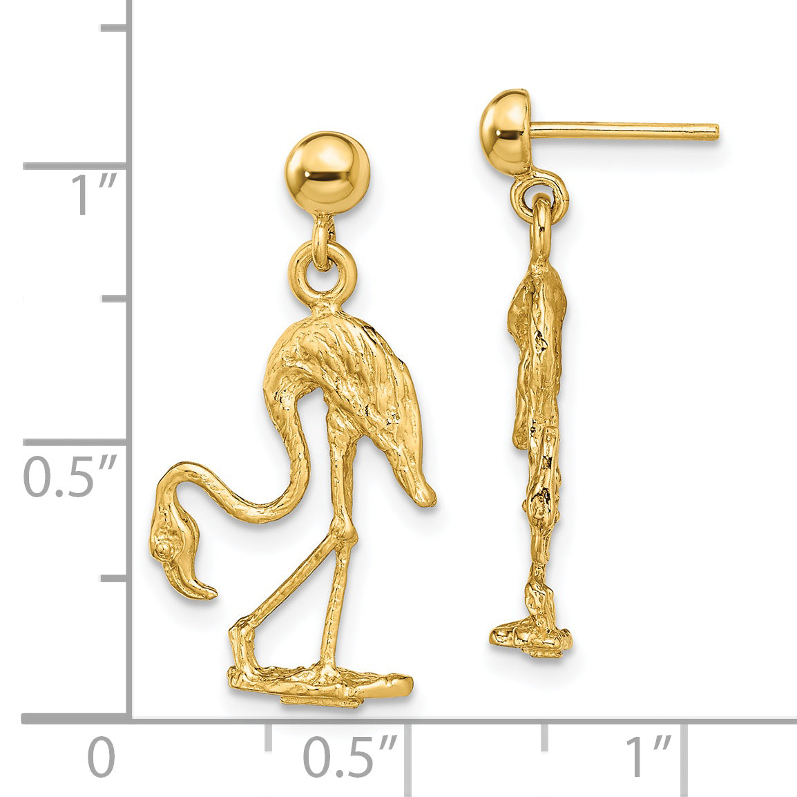 14K 3-D Flamingo Dangle Earrings