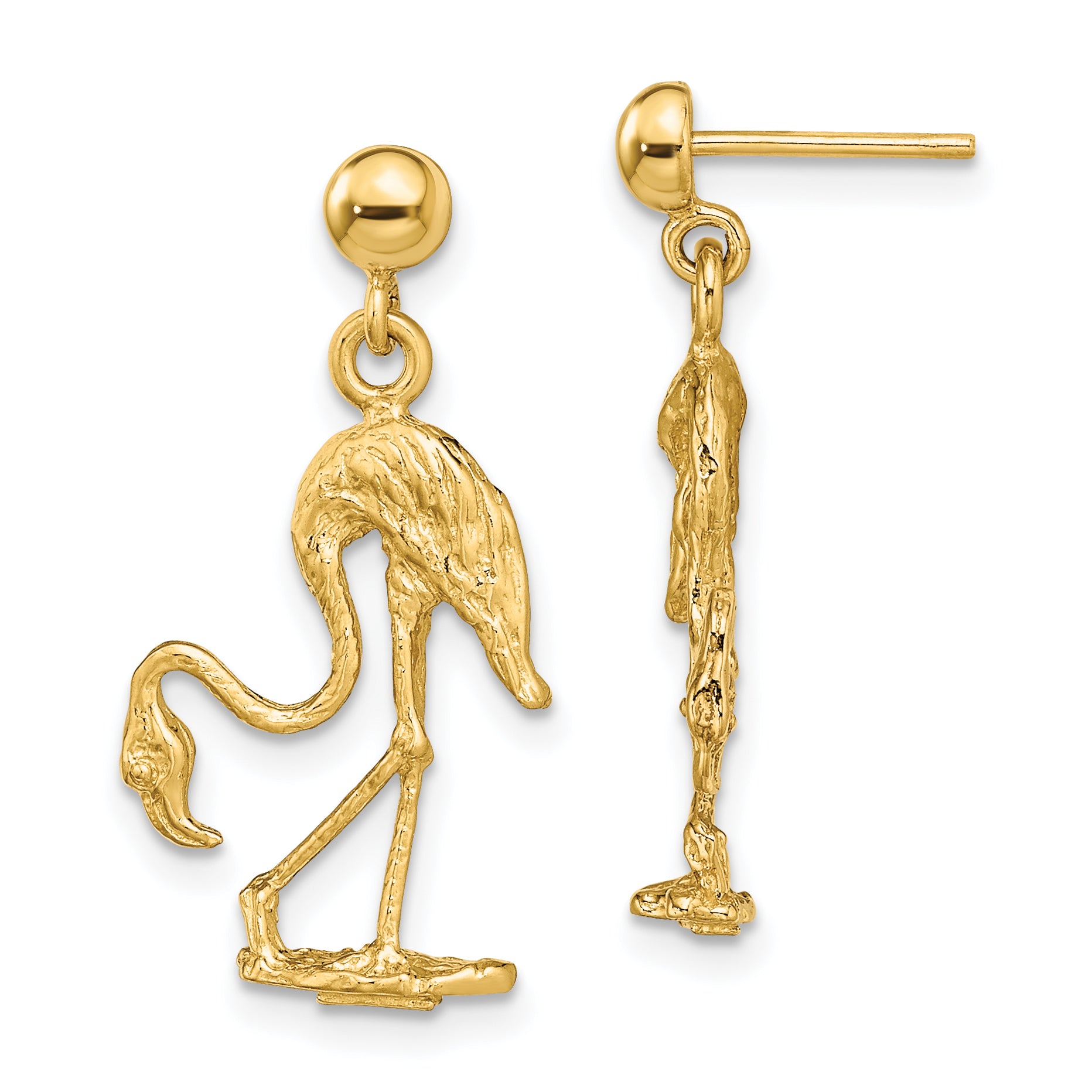 14K 3-D Flamingo Dangle Earrings