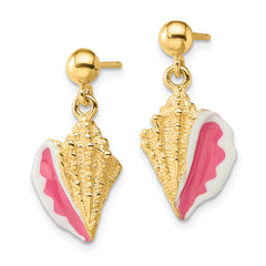 14K White and Pink Enamel Conch Shell Dangle Earrings