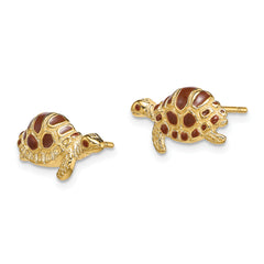 14k Brown Enamel Turtle Post Earrings