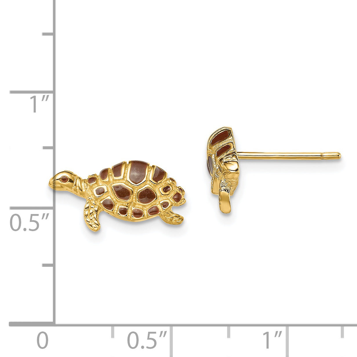 14k Brown Enamel Turtle Post Earrings