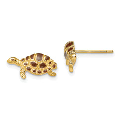 14k Brown Enamel Turtle Post Earrings