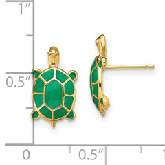 14K Land Turtle W/Green Enamel Shell Earrings