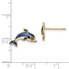 14K Blue and White Enamel Dolphin Post Earrings