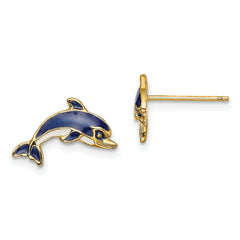 14K Blue and White Enamel Dolphin Post Earrings