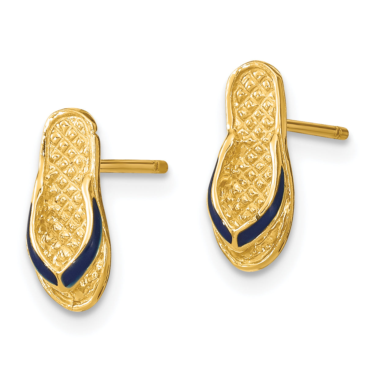 14k  3D W/ Blue Enamel Single Flip-Flop Post Earrings