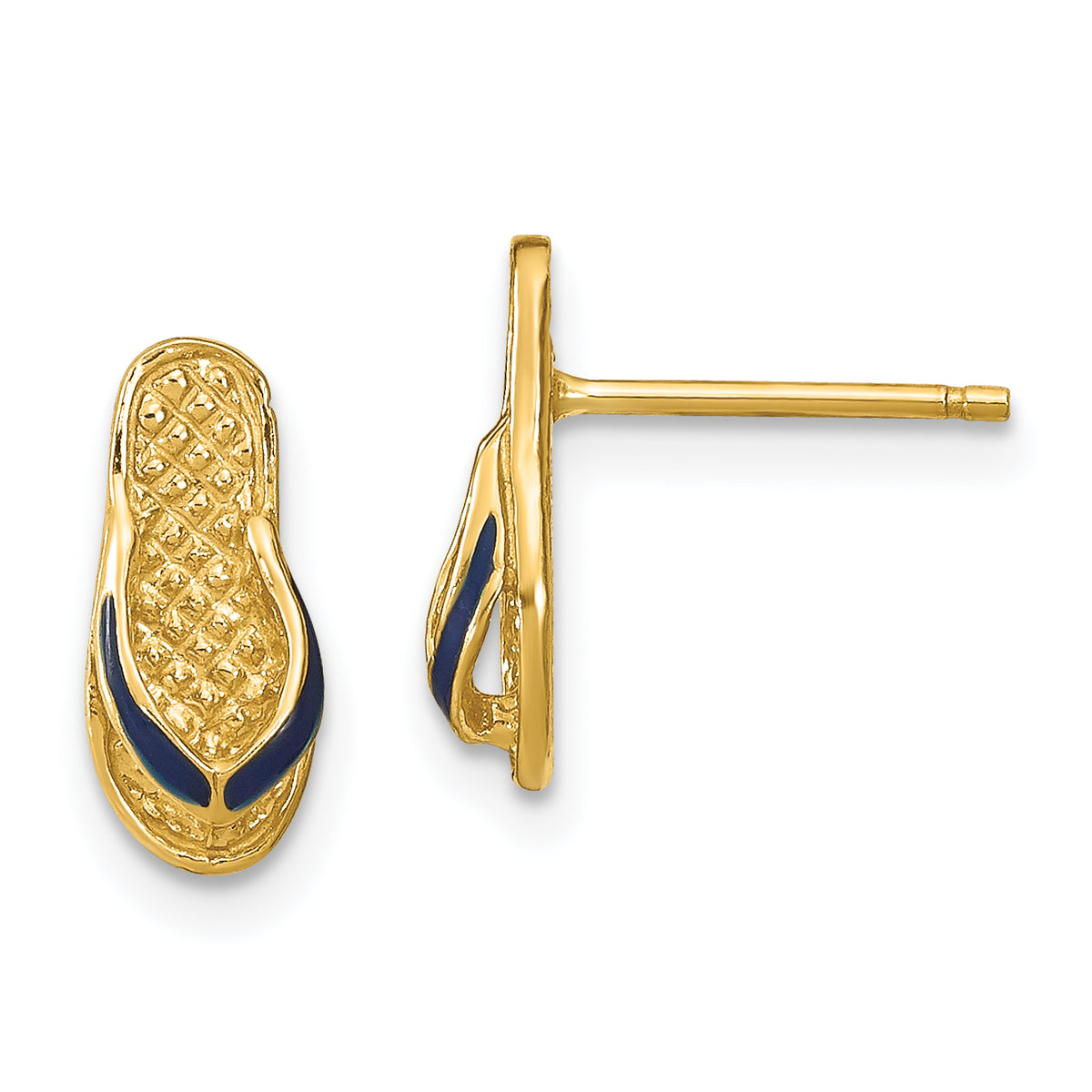 14k  3D W/ Blue Enamel Single Flip-Flop Post Earrings