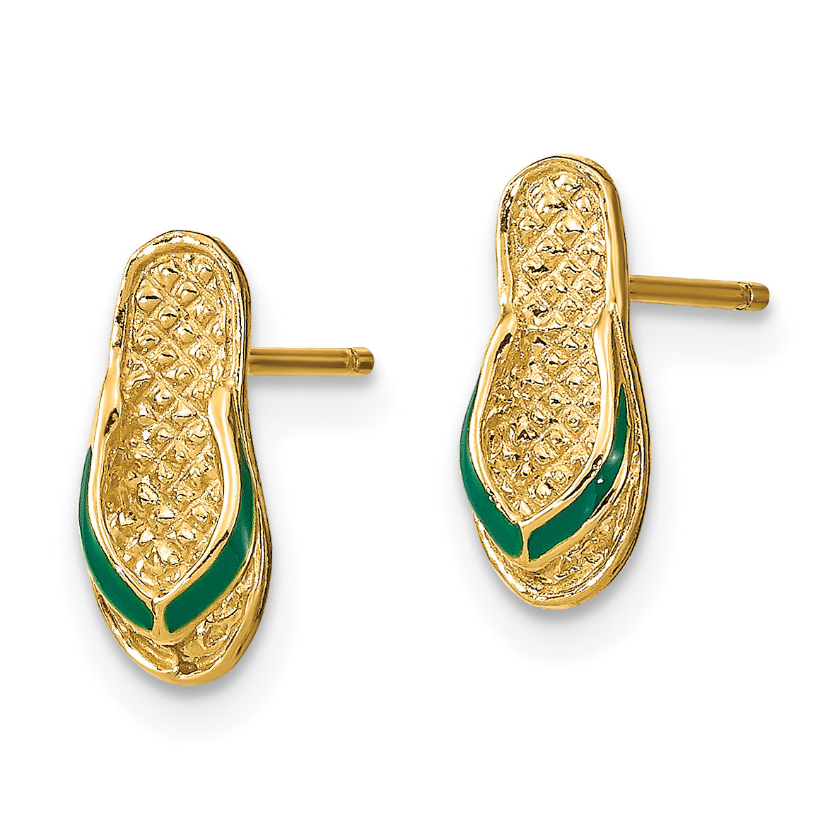 14k  3D W/ Green Enamel Flip-Flop Earrings