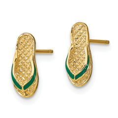 14k  3D W/ Green Enamel Flip-Flop Earrings