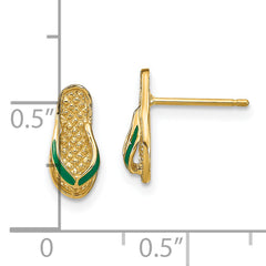 14k  3D W/ Green Enamel Flip-Flop Earrings