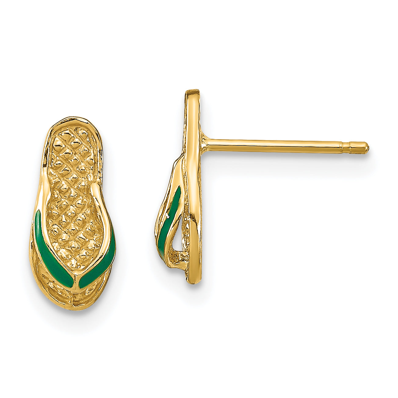 14k  3D W/ Green Enamel Flip-Flop Earrings