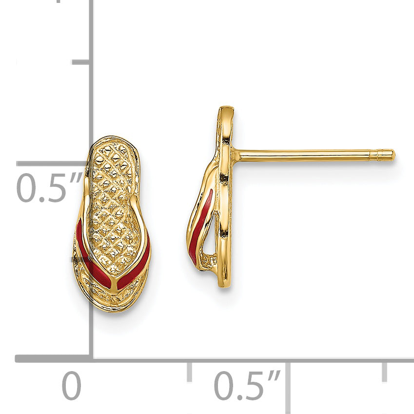 14k  3D Red Enamel  Flip-Flop Post Earrings