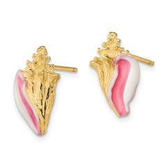 14K White and Pink Enamel Conch Shell Post Earrings