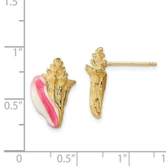 14K White and Pink Enamel Conch Shell Post Earrings