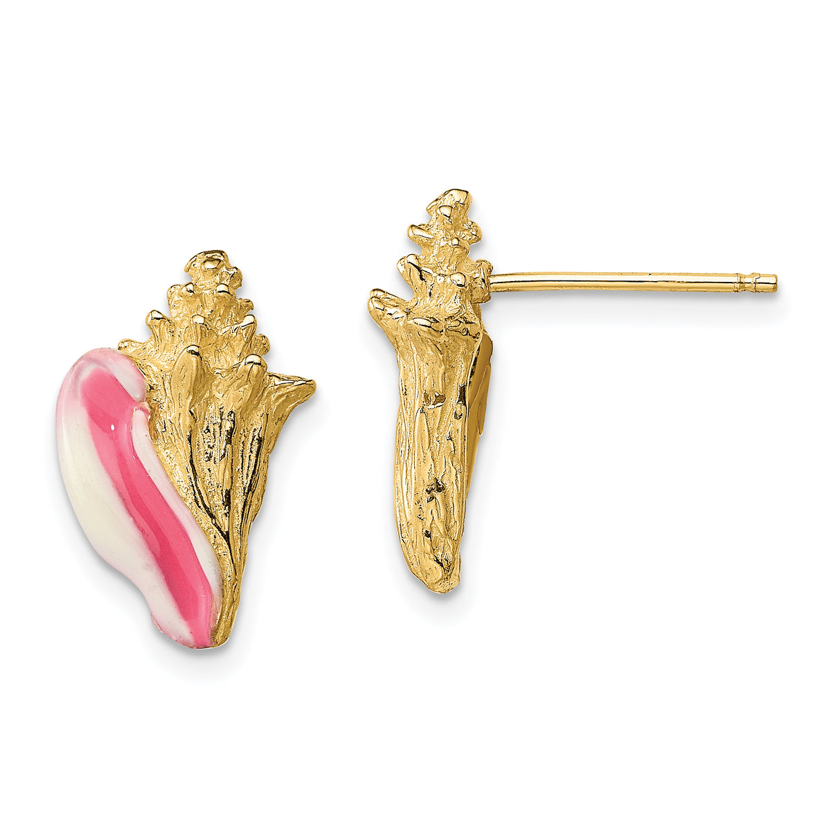 14K White and Pink Enamel Conch Shell Post Earrings