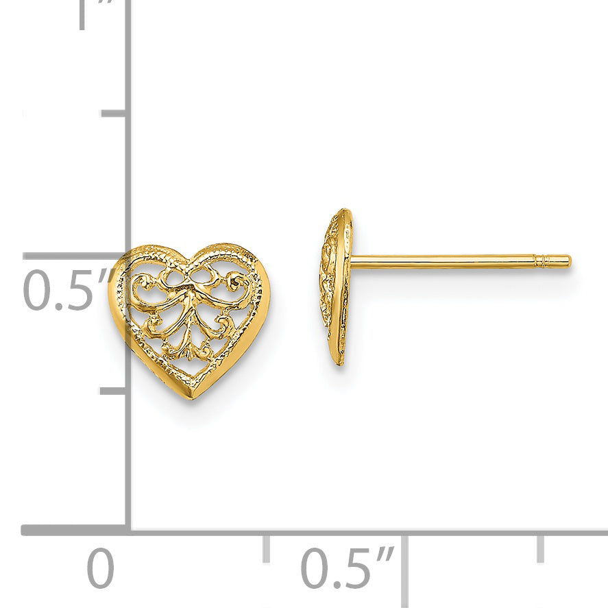 14K Filigree Heart Post Earrings