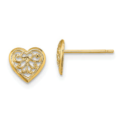 14K Filigree Heart Post Earrings