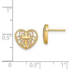 14k Heart w/Cross Post Earrings