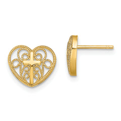 14k Heart w/Cross Post Earrings