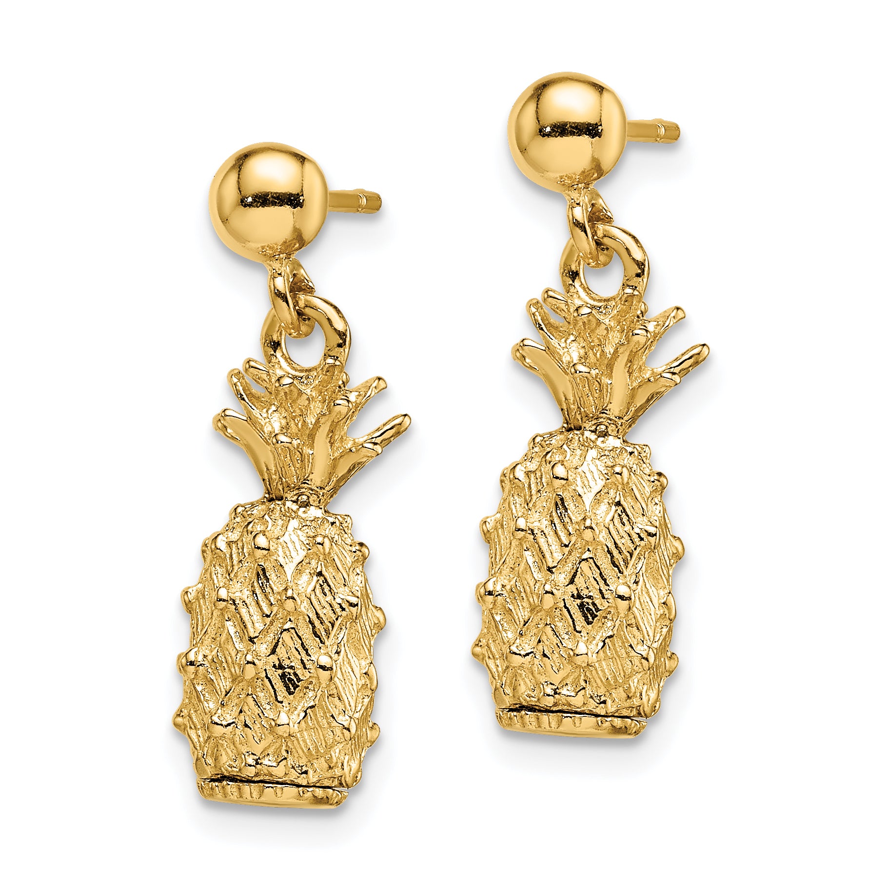 14K 3-D Pineapple Dangle Post Earrings