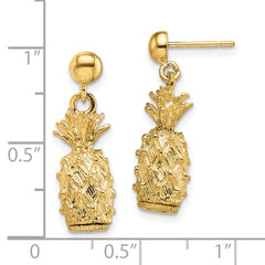 14K 3-D Pineapple Dangle Post Earrings