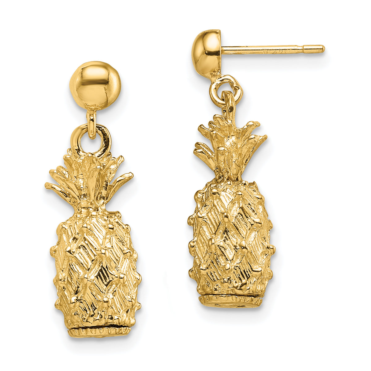 14K 3-D Pineapple Dangle Post Earrings