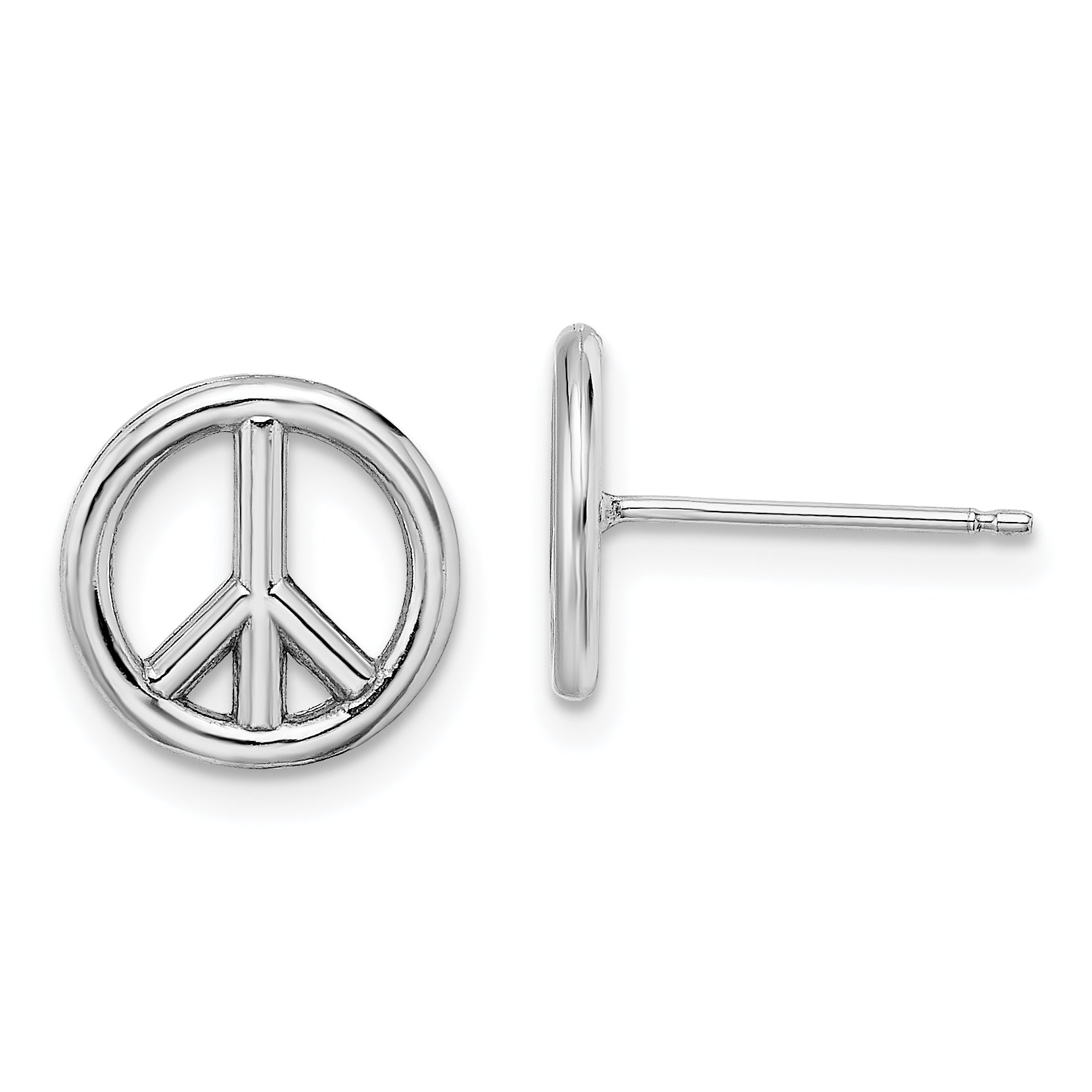 14K White Gold Polished Peace Symbol Post Earrings