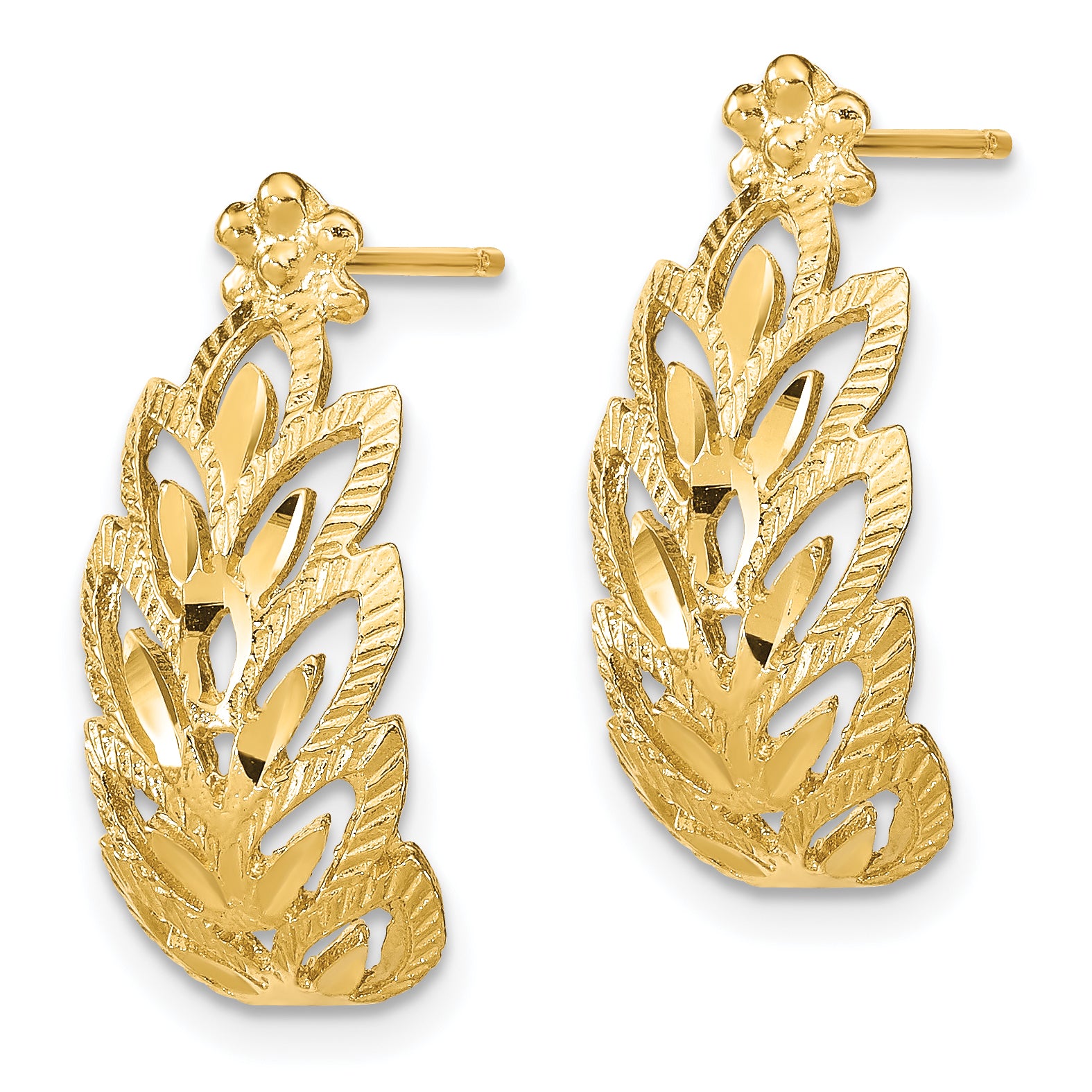 14K D/C Leaf Pattern Post Earrings