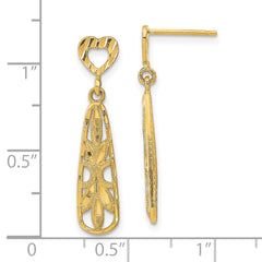 14K D/C Teardrop Heart Dangle Post Earrings