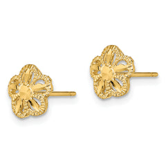 14K Diamond-cut Flower Post Earrings