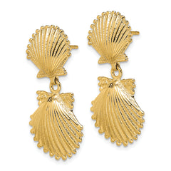 14K Double Scallop Shell Dangle Earrings