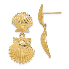 14K Double Scallop Shell Dangle Earrings