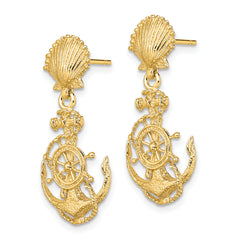 14K Shell and Anchor Double Dangle Earrings