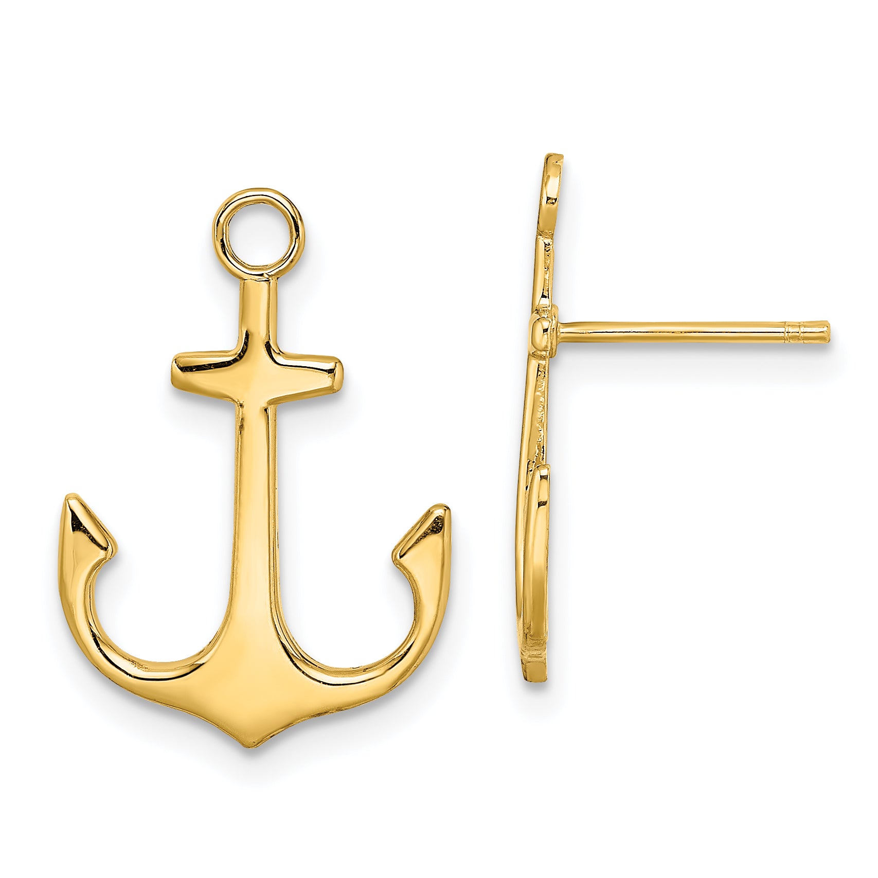 14K Polished  2-D Anchor Post Earrings