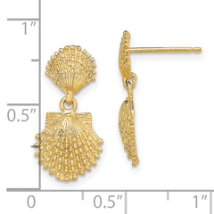 14K Double Beaded Scallop Shell Dangle Earrings