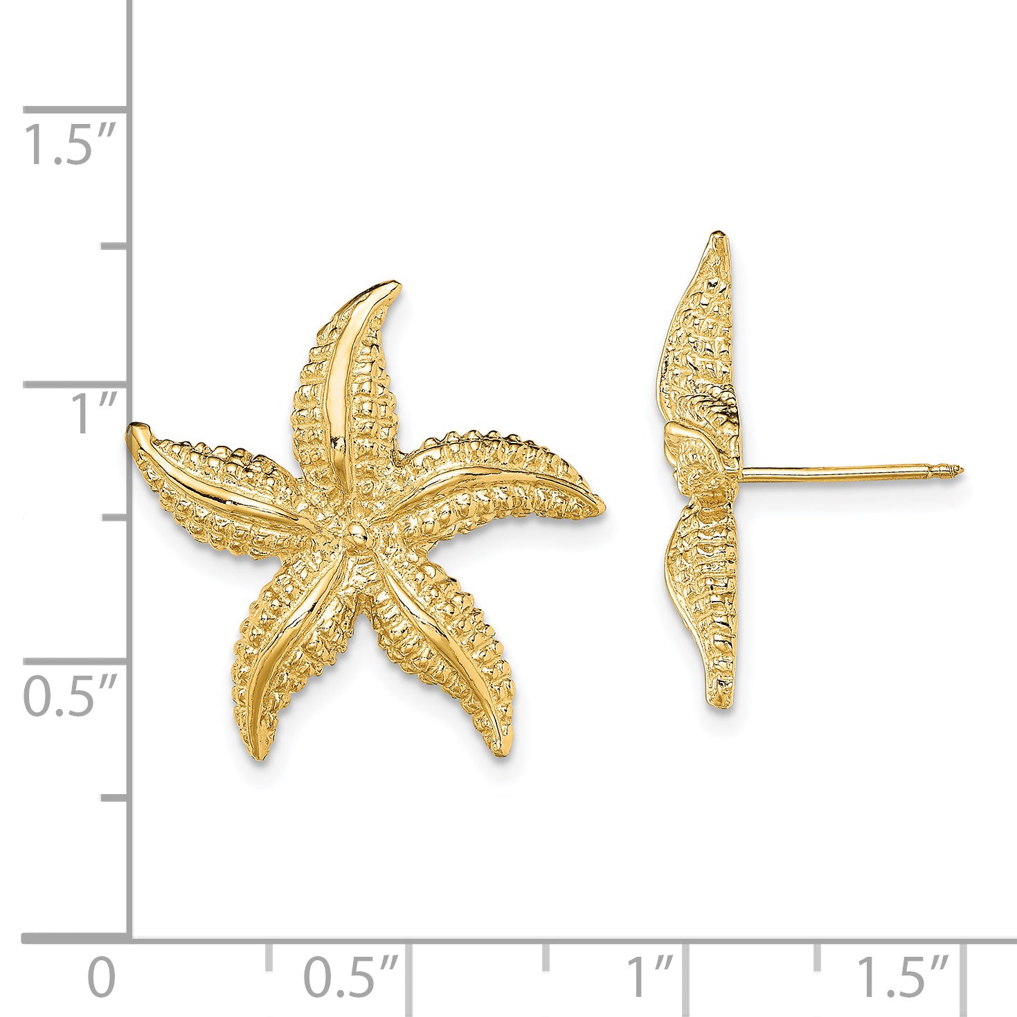 14K 2-D Polished and Textured Starfish Post Earrings